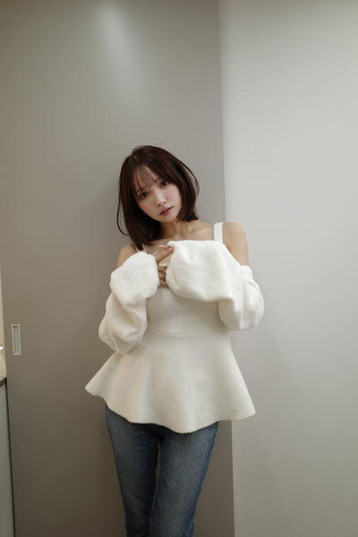 【10月上旬配送】Fuzzy Knit Peplum Cami & Bolero Set