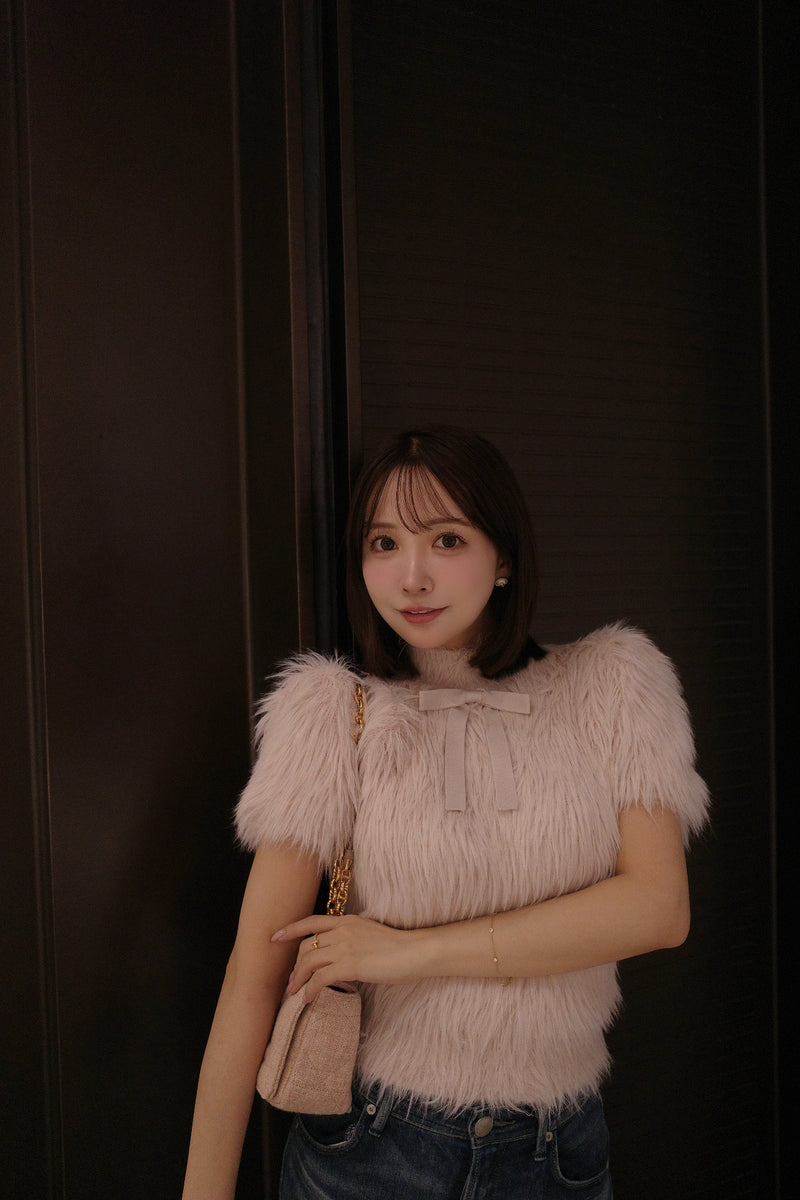 【10月上旬配送】Fluffy Ribbon Puff Knit Top