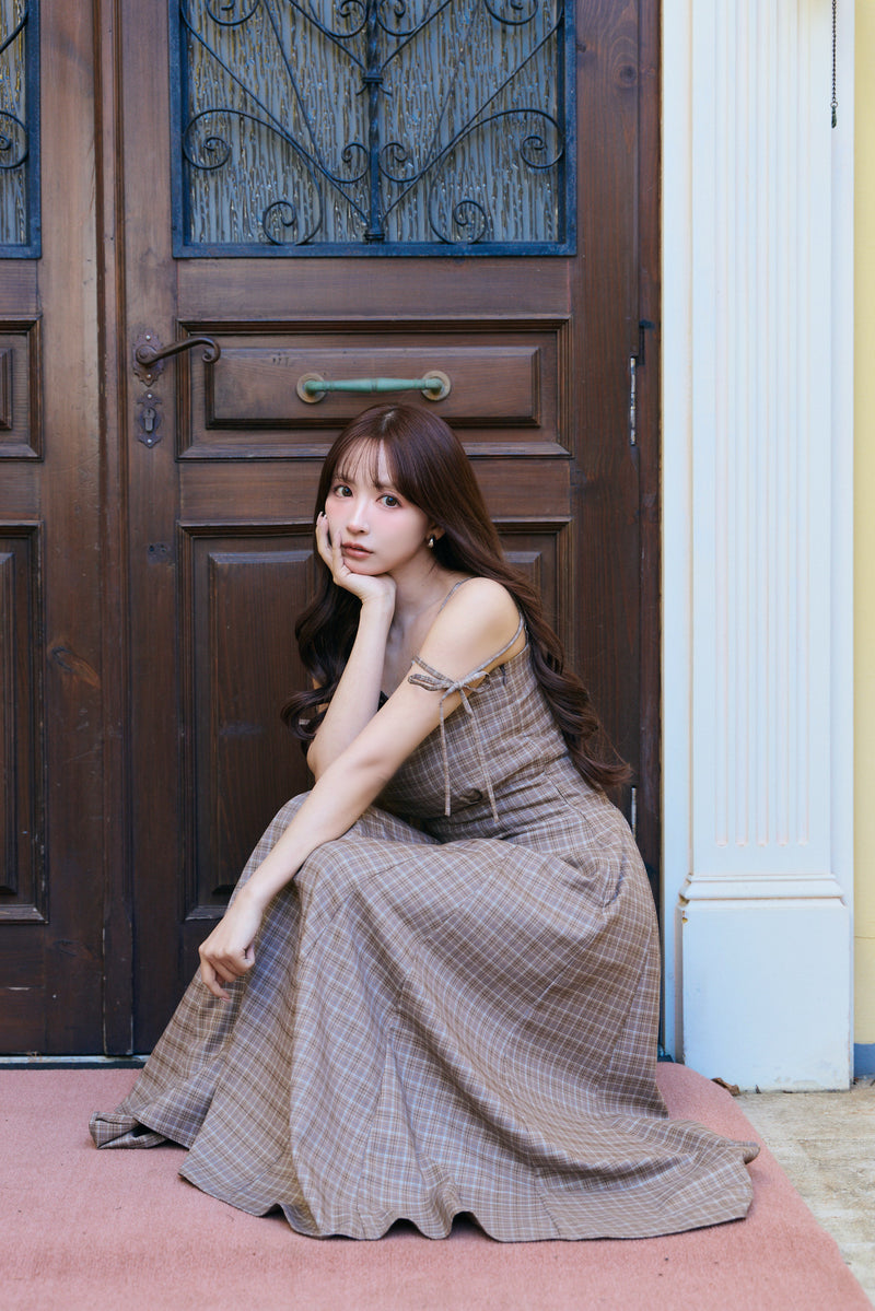 ワンピース MISTREASS Ribbon shoulder check dress Ribbon shoulder check dress - MISTREASS