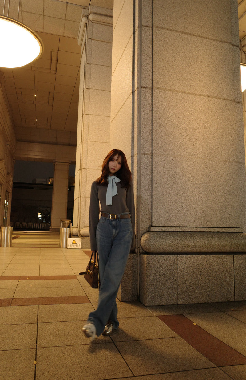 【12月中旬配送】Ribbon Tie Rib Kint Tops