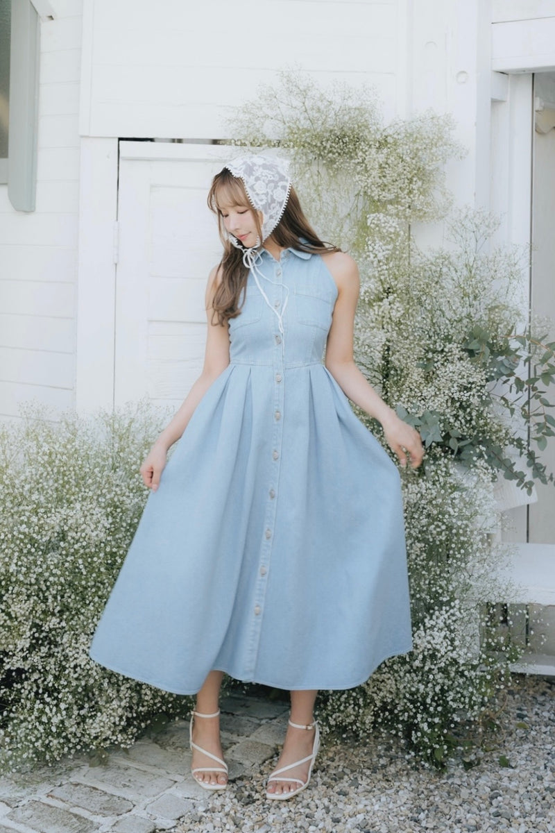 Denim Amerian Sleeve Long Dress