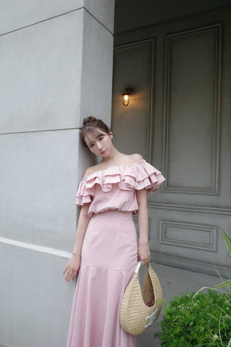Gingham Check Frill Top & Long Skirt