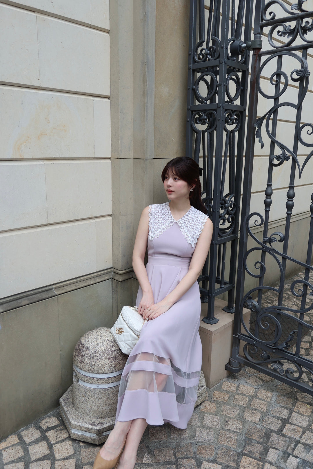 Lace Collar Sheer Line Dress - MISTREASS
