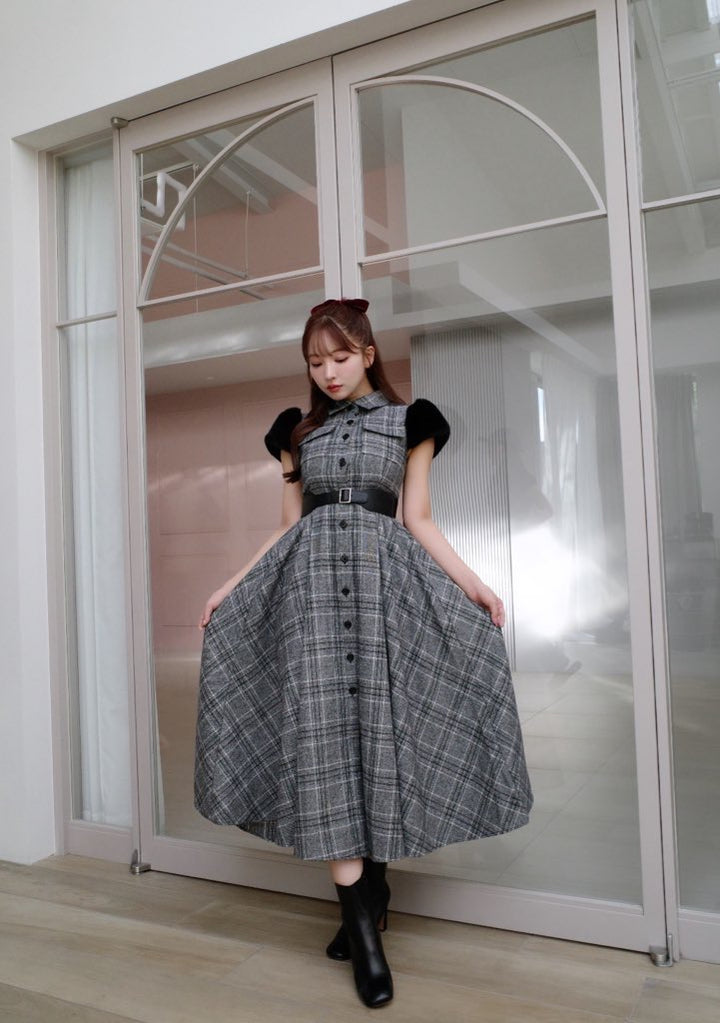 Fur Sleeve Plaid Shirt Dress - MISTREASS
