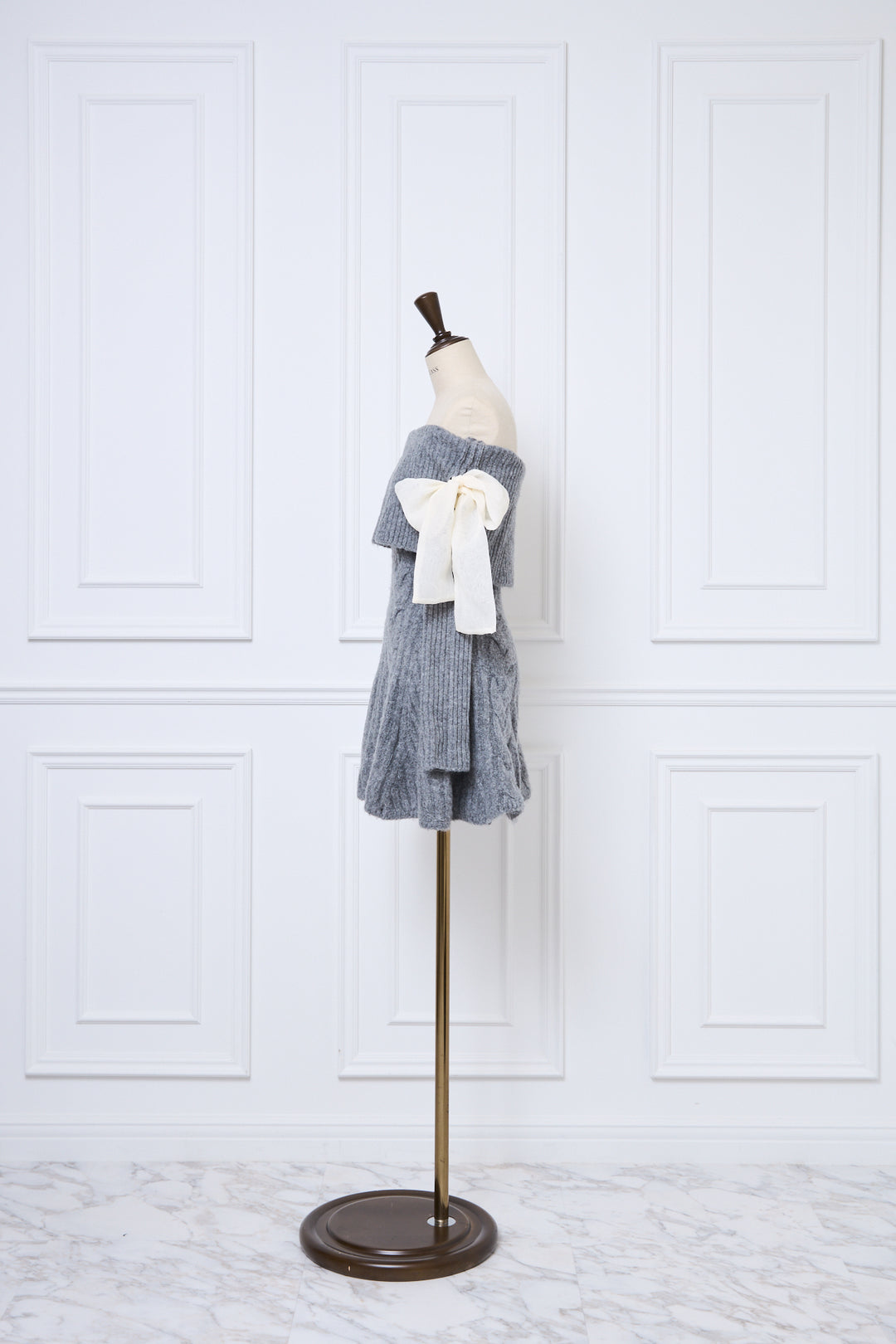 Ribbon Off-Shoulder Cable Knit Dress - MISTREASS