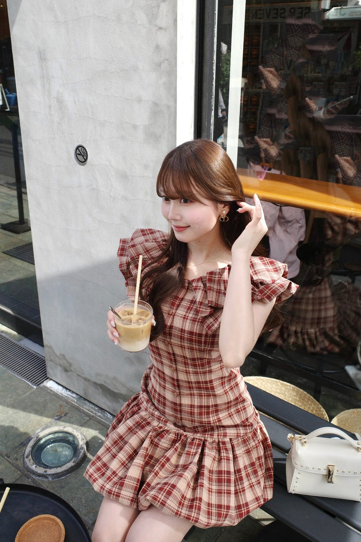 ワンピース Double Collar Plaid Mini dress Double Collar Plaid Mini Dress - MISTREASS