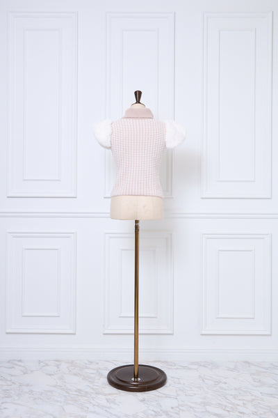 Fur Sleeve Houndstooth Knit Top