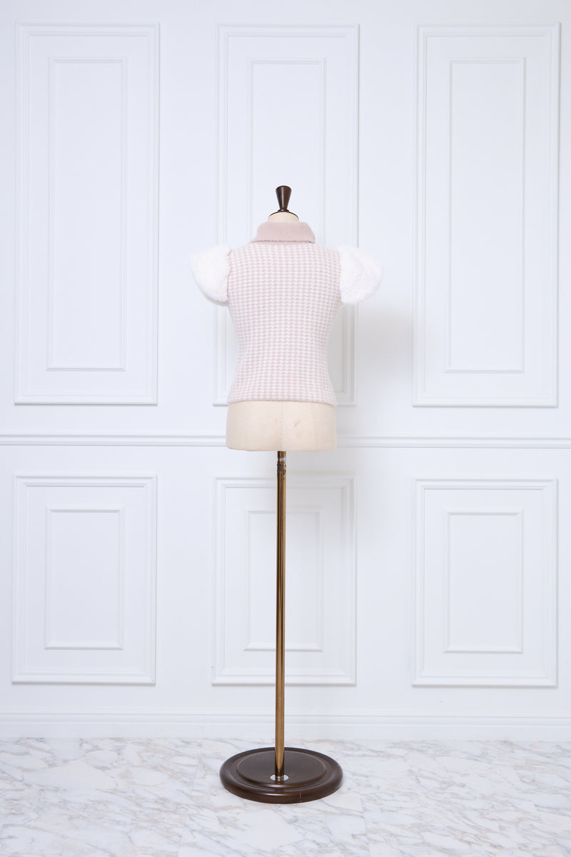 Fur Sleeve Houndstooth Knit Top