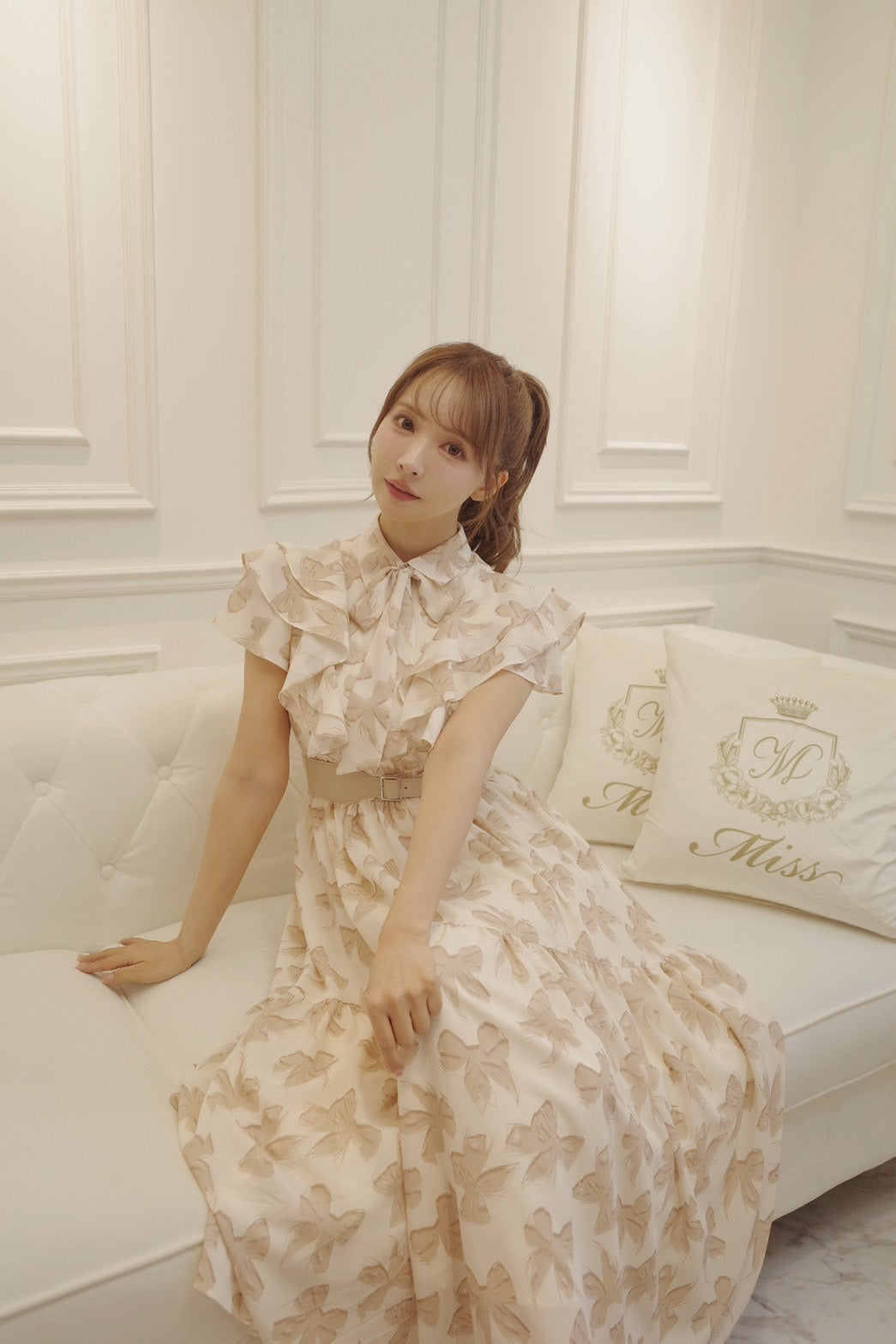 【スーパーセール】 Ribbon Pattern MISTREASS - Belt With Dress Shirt Raffle ワンピース