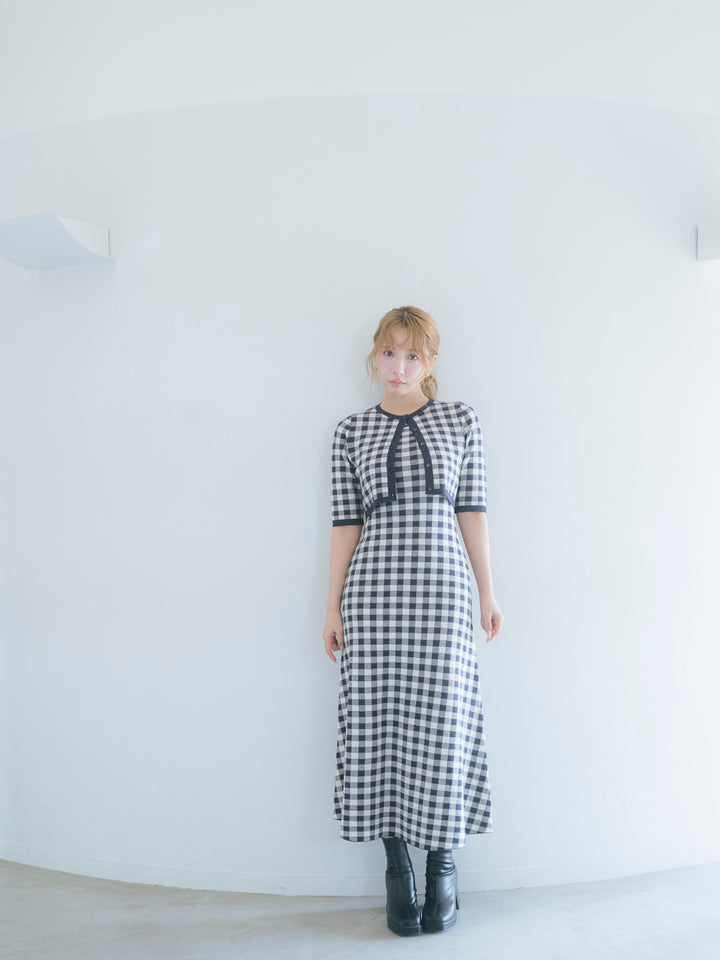 mistreass チェック ロングワンピース Gingham Check Knit Dress & Cardigan - MISTREASS
