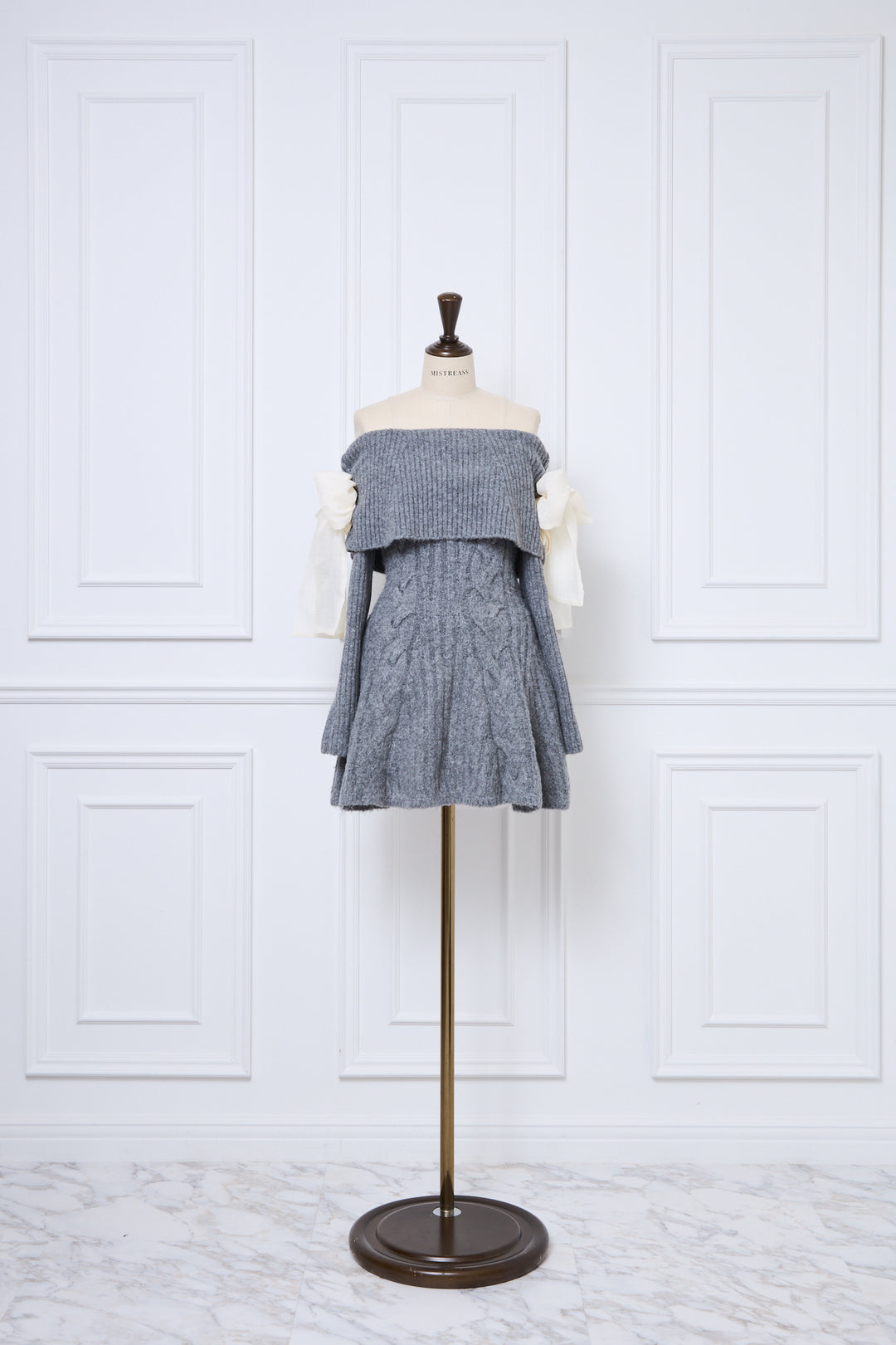 Ribbon Off-Shoulder Cable Knit Dress - MISTREASS