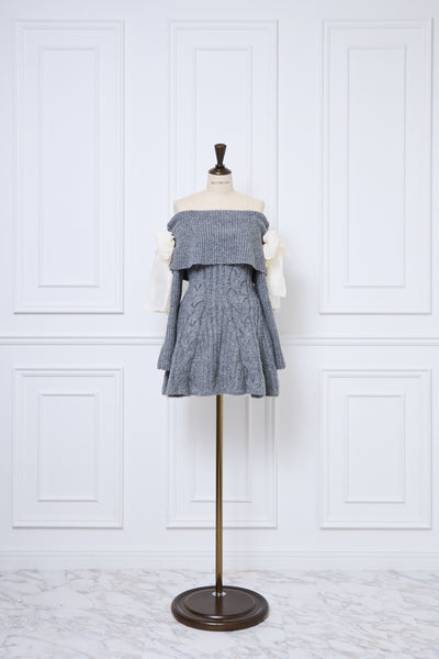 【10月上旬配送】Ribbon Off-Shoulder Cable Knit Dress