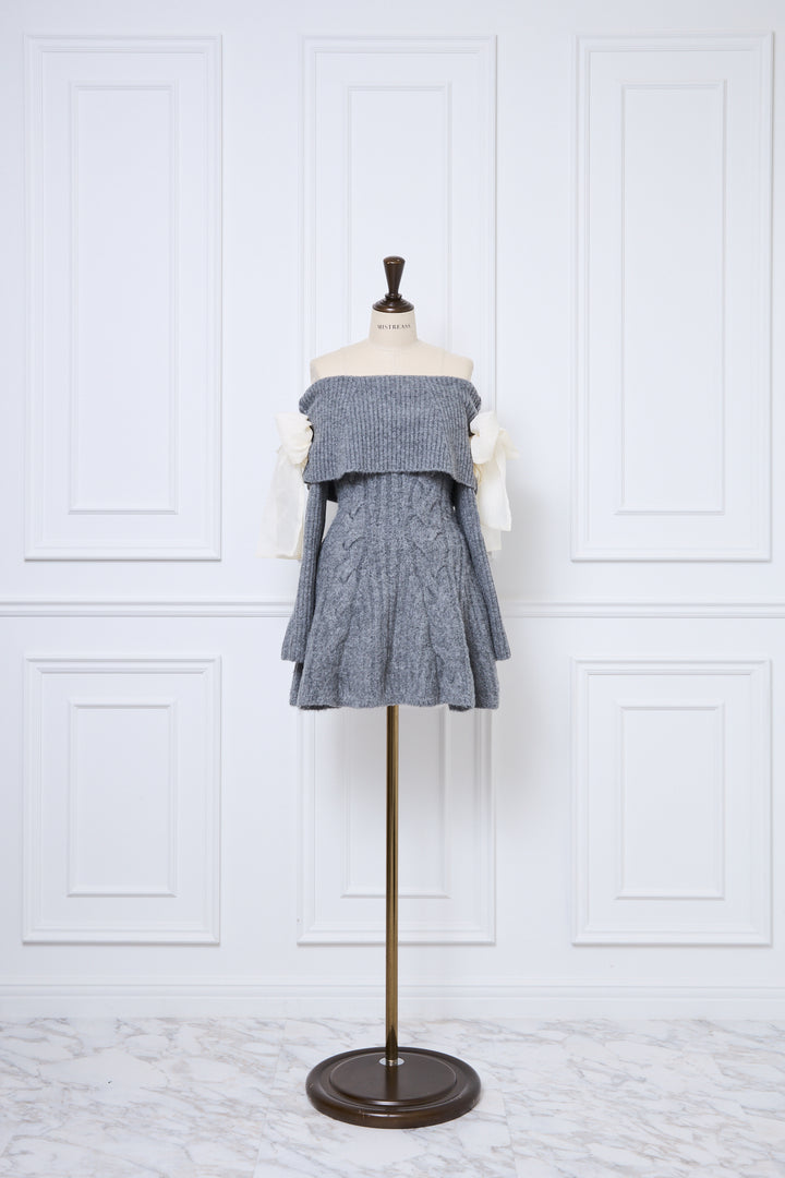 Ribbon Off-Shoulder Cable Knit Dress - MISTREASS