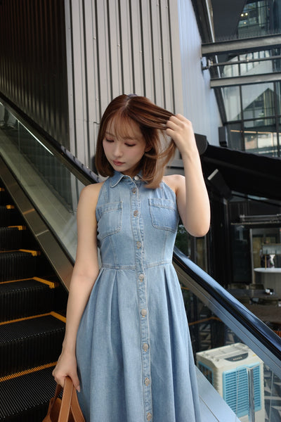 Denim Amerian Sleeve Long Dress