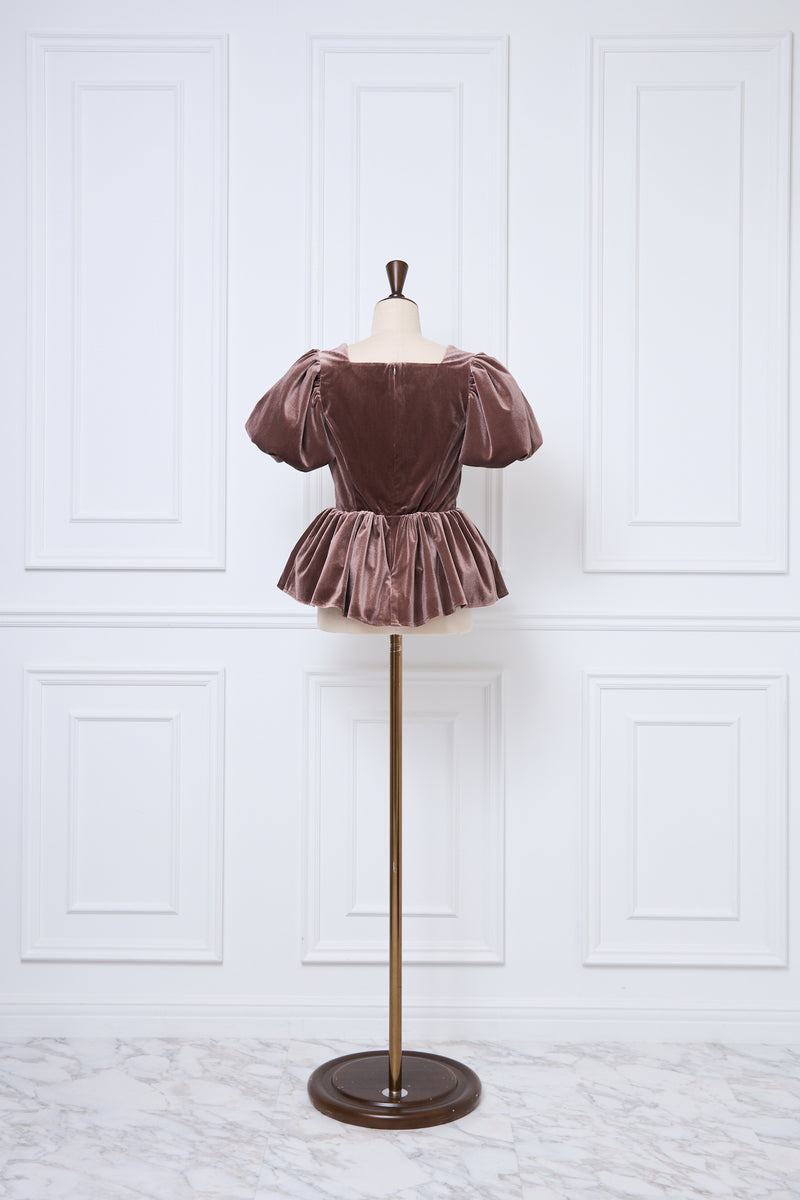 【9月下旬配送】Velour Balloon Sleeve Peplum Top