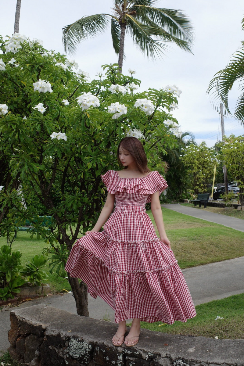 Gingham Check Double Ruffle Dress