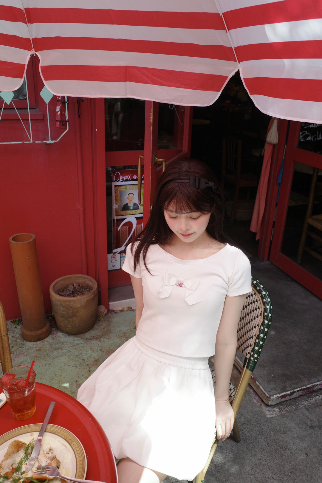 新品タグ付き♡ミストレアス♡フロントリボンコンパクトTシャツ♡ホワイト 再入荷】Front Ribbon Compact T-Shirt - MISTREASS