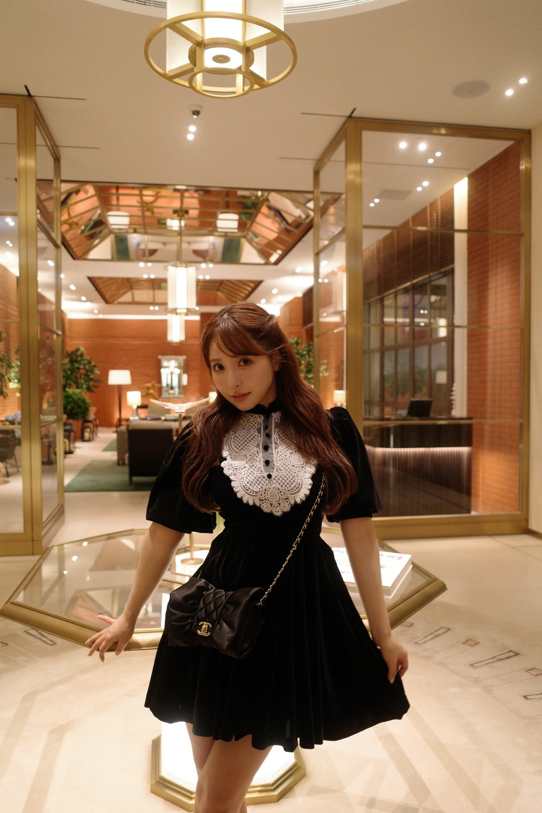 ワンピース Motifs Lace Velor Mini Dress Motifs Lace Velor Mini Dress