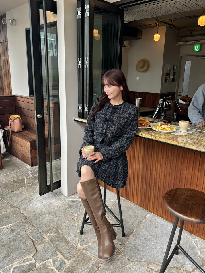 Ribbon Lace Trimming Tweed Mini Skirt - MISTREASS