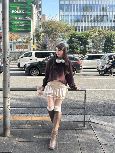 【11月下旬配送】Shirring Ribbon Hem Race Mini Skirt