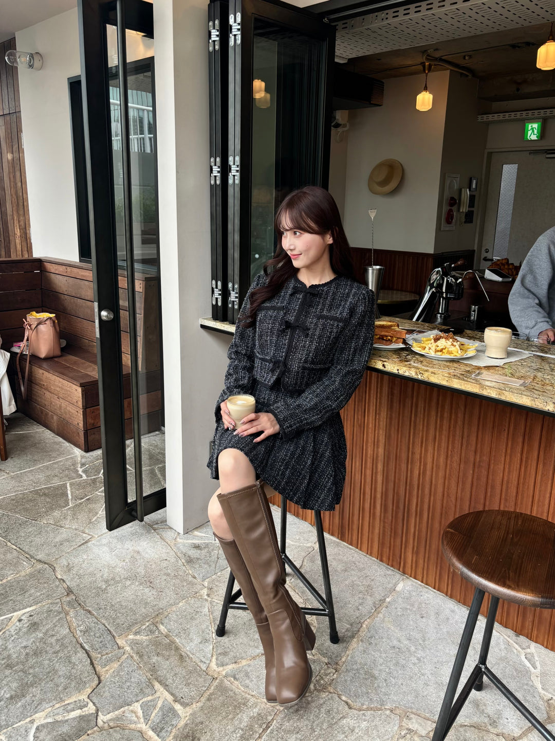 Ribbon Lace Trimming Tweed Cropped Jacket - MISTREASS