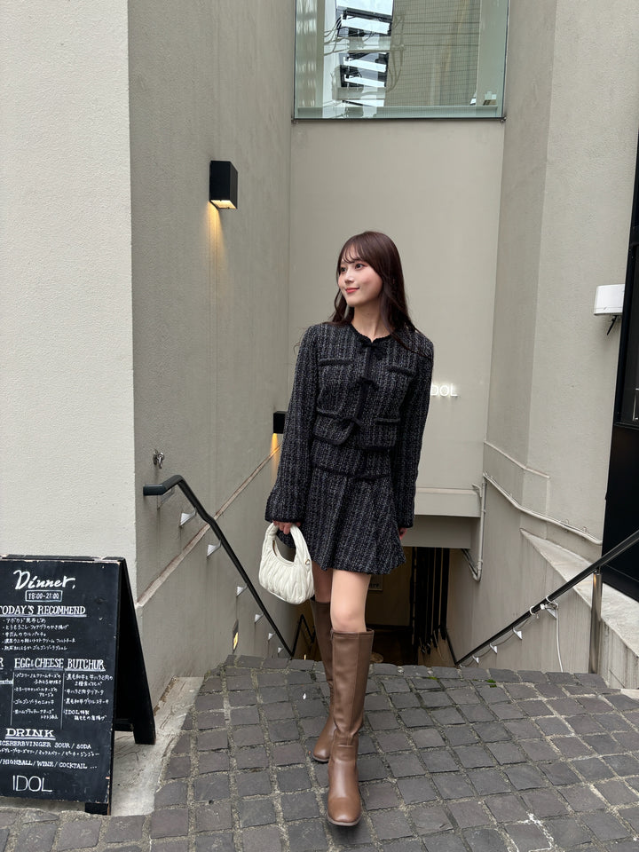 Ribbon Lace Trimming Tweed Mini Skirt - MISTREASS