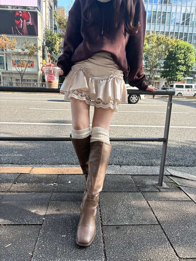 【11月下旬配送】Shirring Ribbon Hem Race Mini Skirt