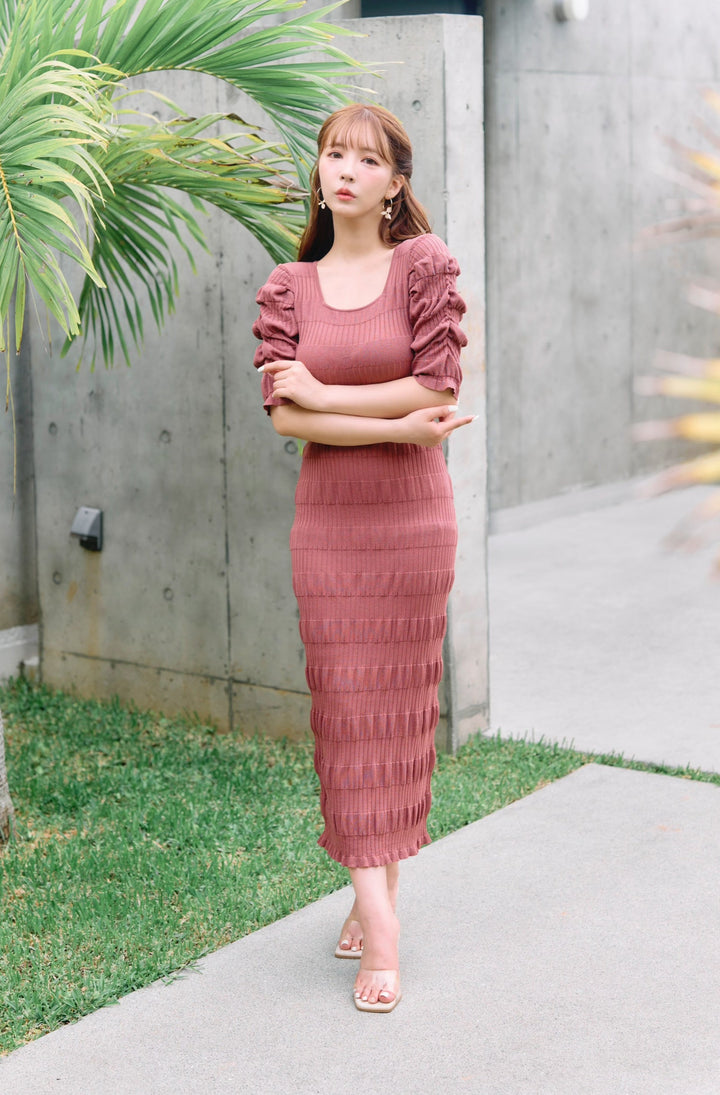 Shirring Border Knitted Dress - MISTREASS
