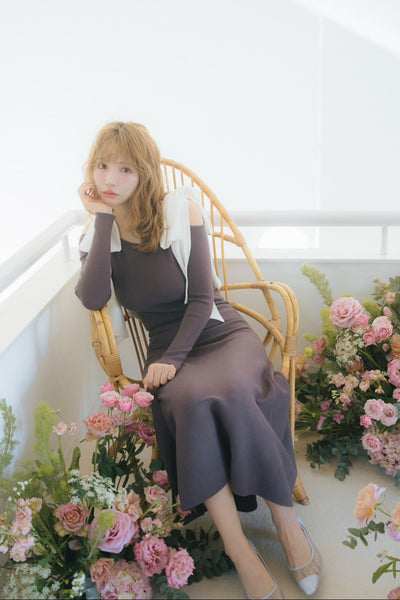 【3月中旬配送】Open Shoulder Ribbon Knit Dress