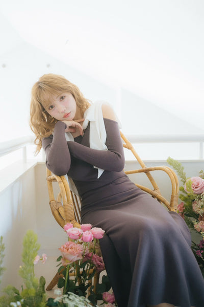 【3月中旬配送】Open Shoulder Ribbon Knit Dress