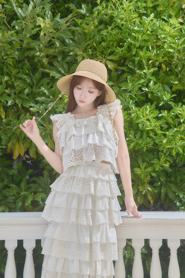 ワンピース MISTREASS Luxe Cotton Lace Tiered Set-Up Luxe Cotton Lace Tiered Set-Up - MISTREASS