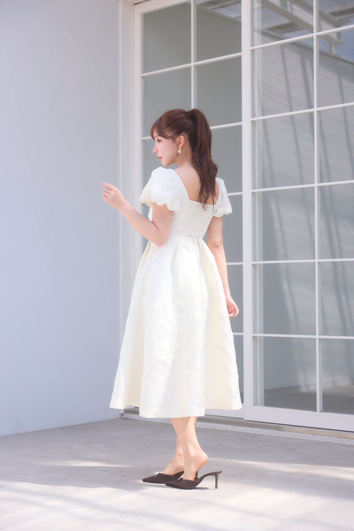 Ribbon Jacquard Mini-Puff Dress - MISTREASS