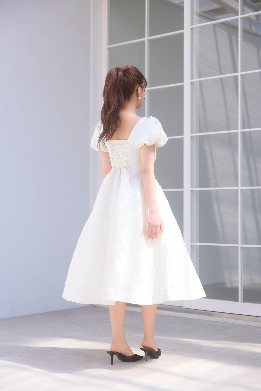 Ribbon Jacquard Mini-Puff Dress - MISTREASS