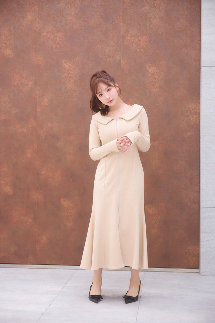 Front Zip Wide Collar Sweat Dress - MISTREASS