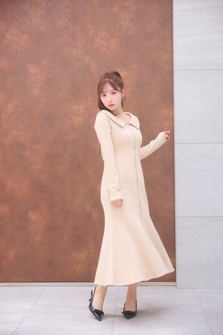 Front Zip Wide Collar Sweat Dress - MISTREASS