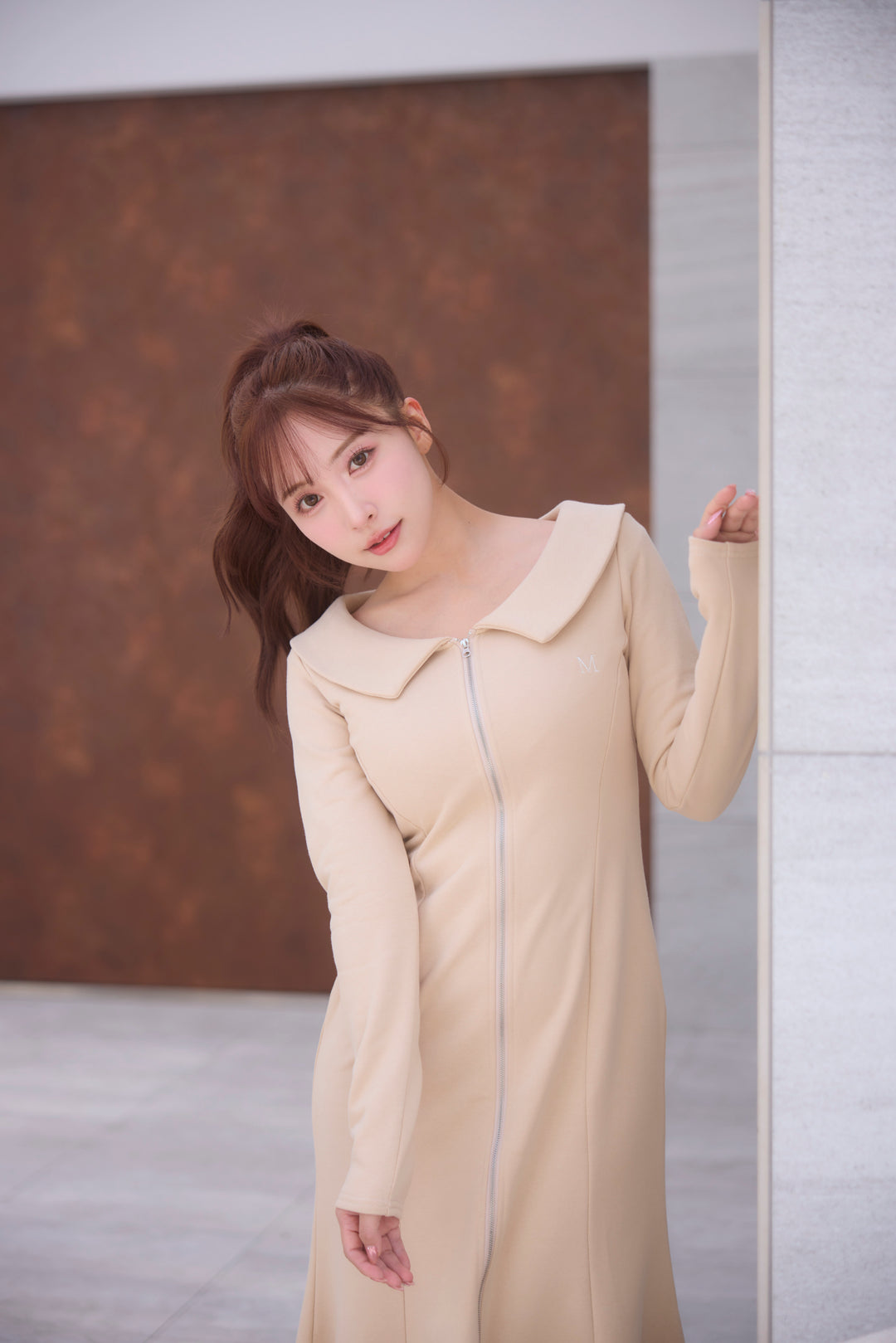 Front Zip Wide Collar Sweat Dress - MISTREASS