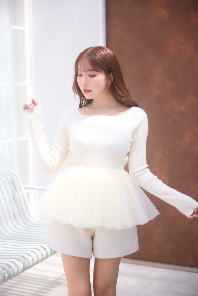 Square Neck Volume Peplum Knit Top