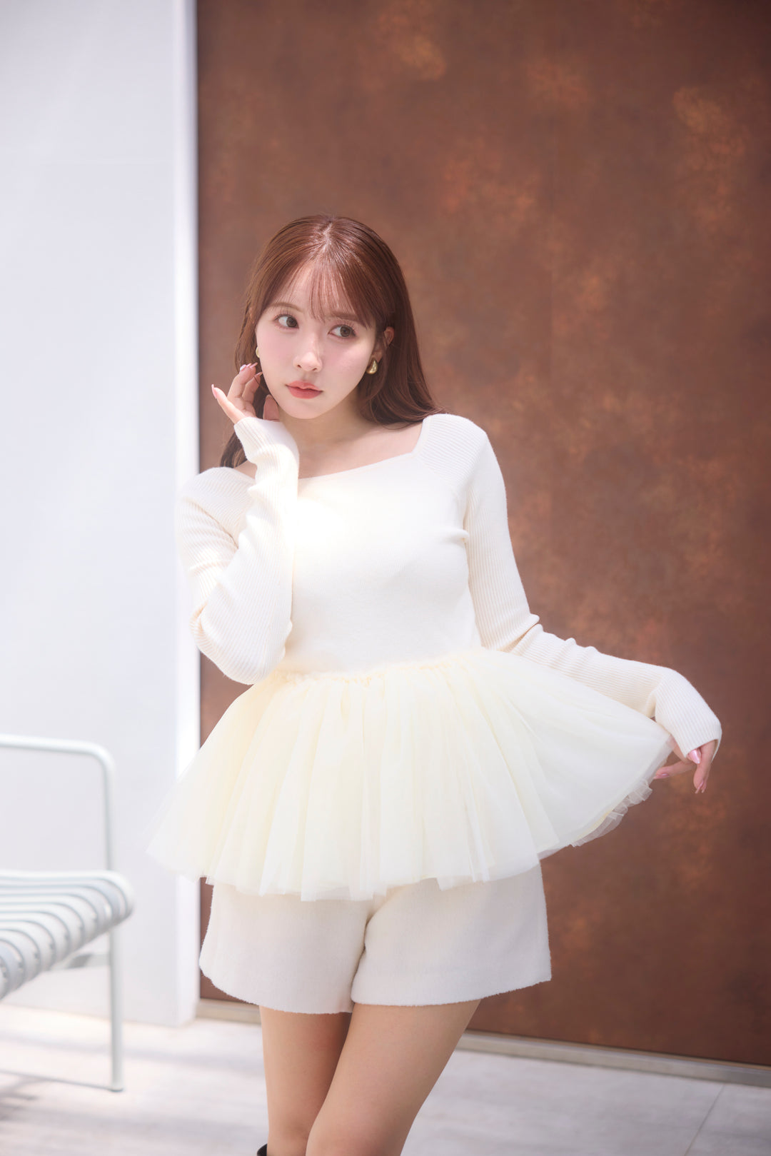 Square Neck Volume Peplum Knit Top - MISTREASS