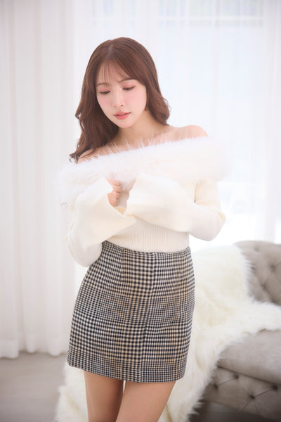 Fur Off Shoulder Knit Top