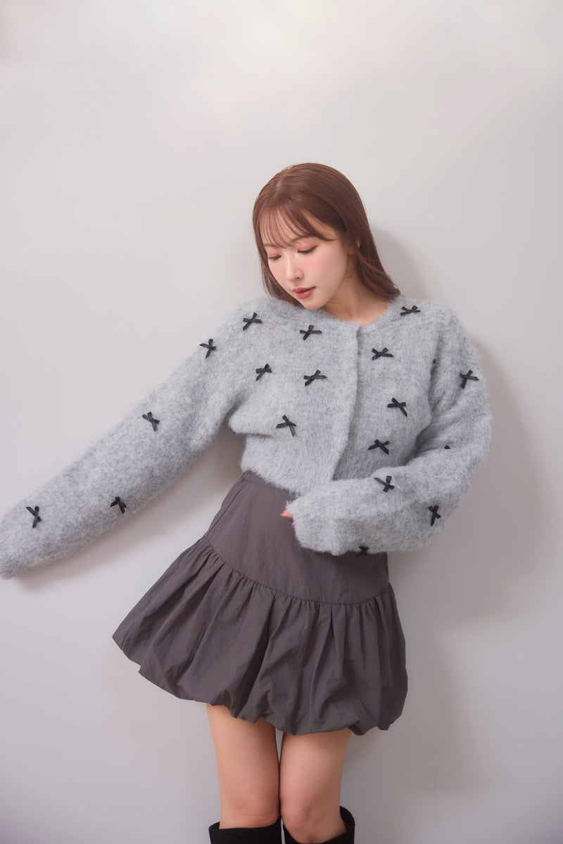 All Over Ribbon Fluffy Knit Cardigan