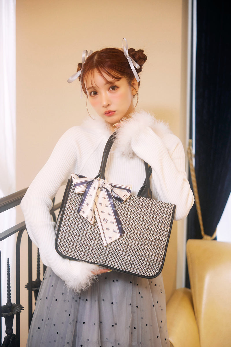 Logo Ribbon Lame Tweed Tote  Bag