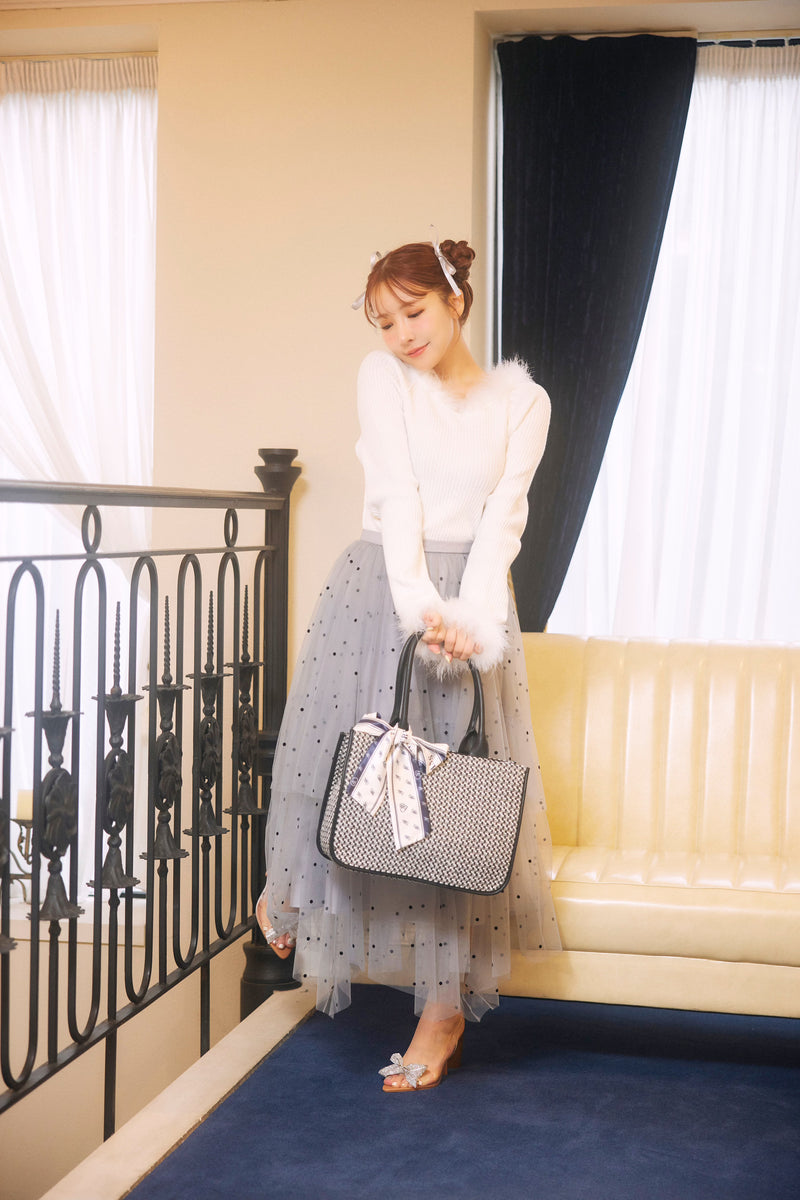 Logo Ribbon Lame Tweed Tote  Bag