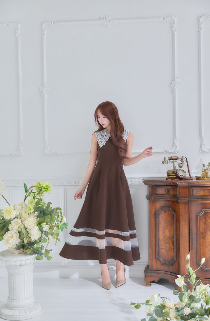 Lace Collar Sheer Line Dress - MISTREASS