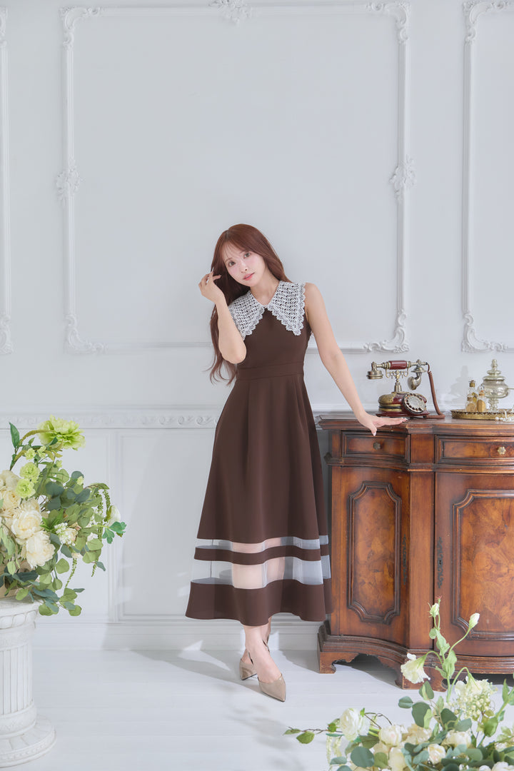 ワンピース MISTREASS Lace Collar Sheer Line Dress Lace Collar Sheer Line Dress - MISTREASS
