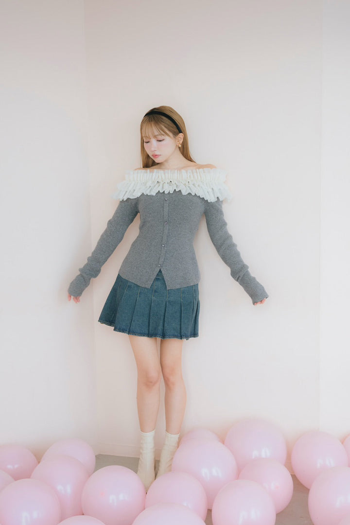 Frilly Off Shoulder Knit Top - MISTREASS Frilly Off Shoulder Knit Top - MISTREASS
