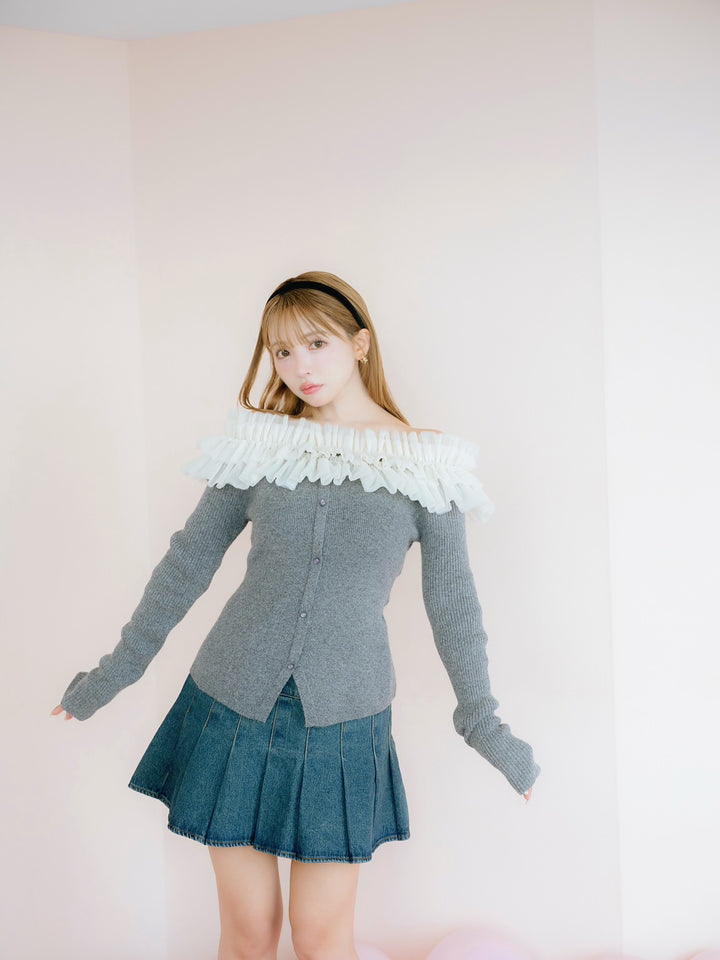 新品♡ミストレアス♡Frilly Off Shoulder Knit Top Frilly Off Shoulder Knit Top - MISTREASS