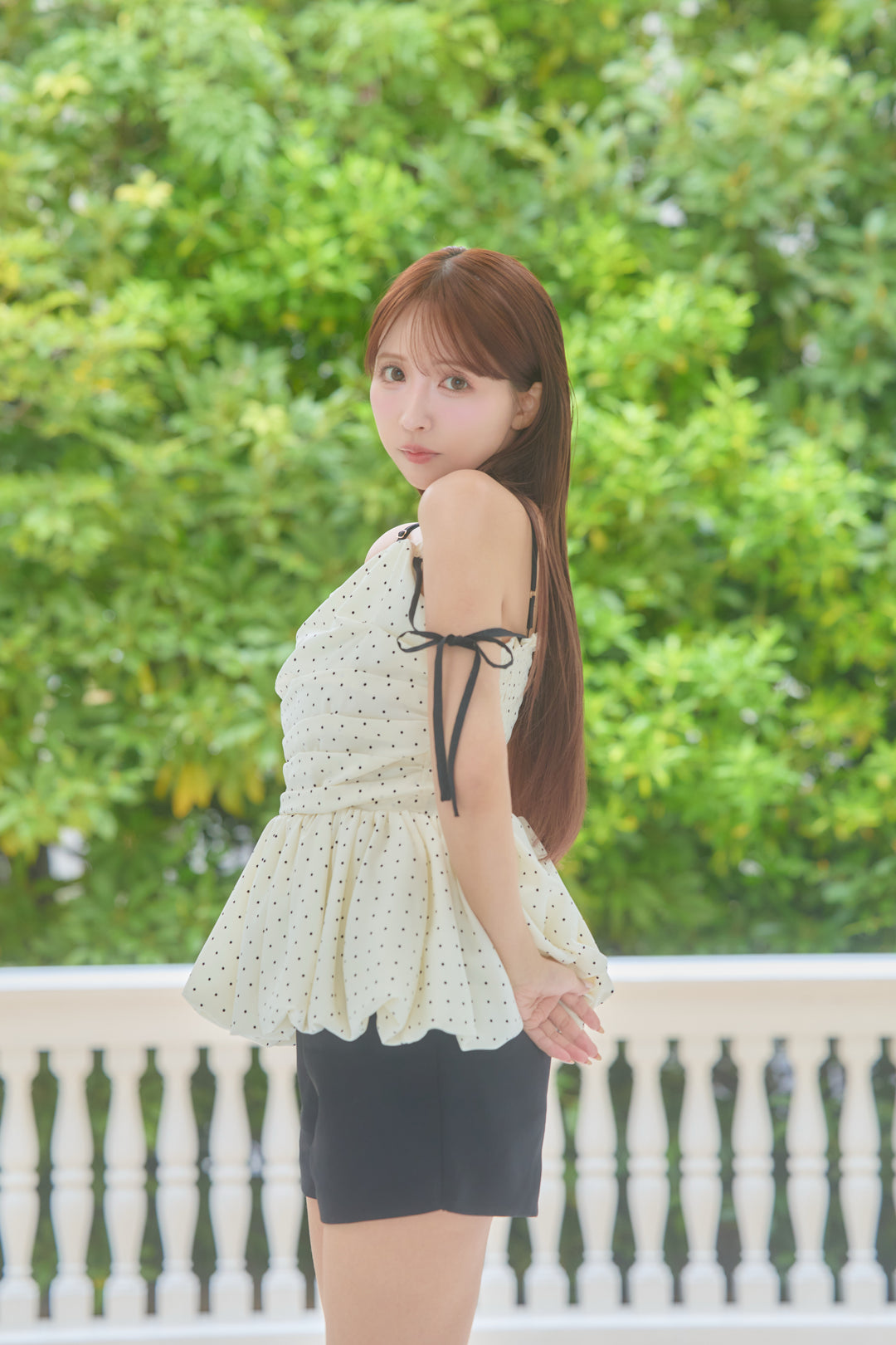 トップス MIRTREASS Polka Dot Peplum Ribbon Top 再入荷：7月中旬配送】Polka Dot Peplum Ribbon Top - MISTREASS