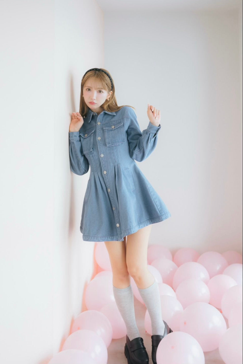 MISTREASS ミストレアス デニムミニワンピース Pin Tuck Denim Mini Shirt Dress - MISTREASS
