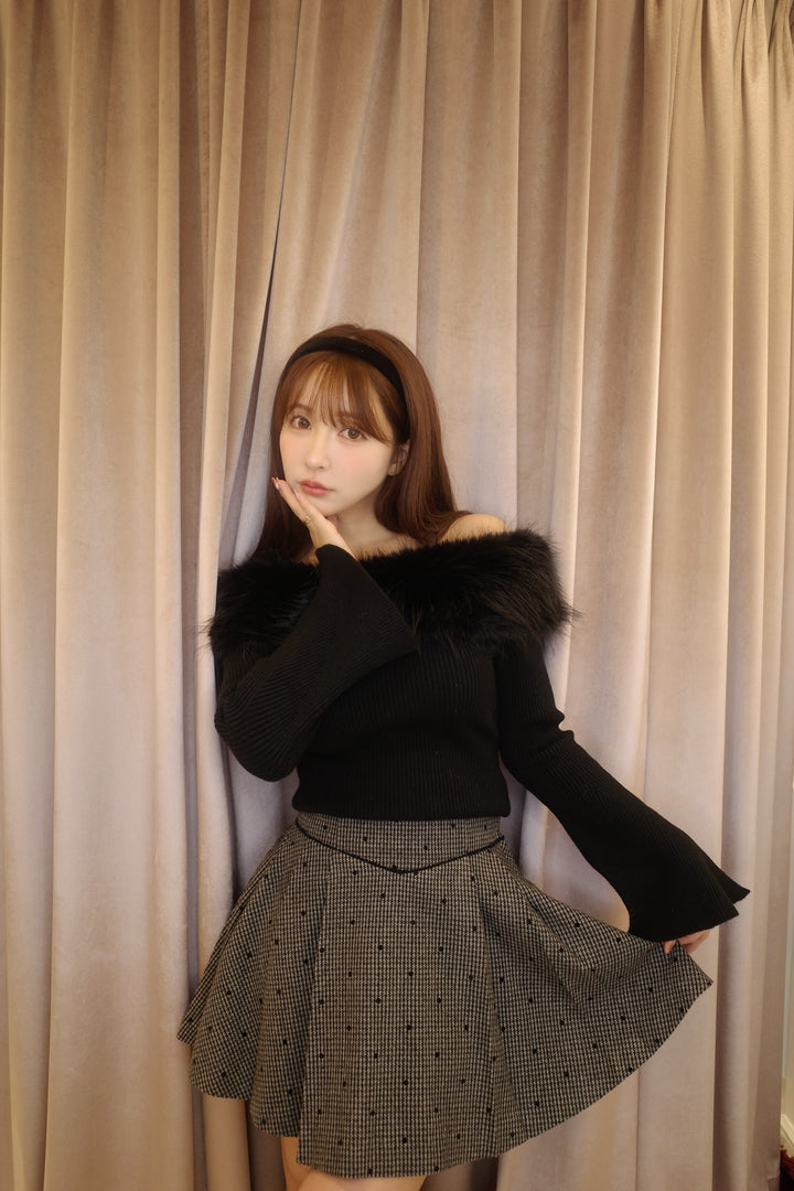 トップス Mistreass Fur Off Shoulder Knit Top Fur Off Shoulder Knit Top - MISTREASS