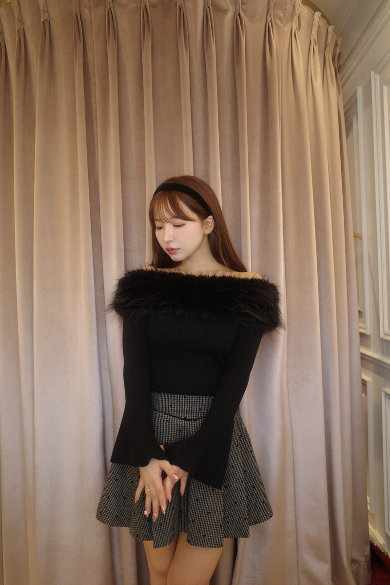 Fur Off Shoulder Knit Top